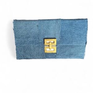 Upcycled Denim Clutch with Gold Accent